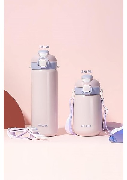 700ML Tek Kapak Çift Kullanım Pipetli/pipetsiz Askılı Çelik Su Matarası 6 Saat Sıcak/soğuk (Pudra) fiyatları