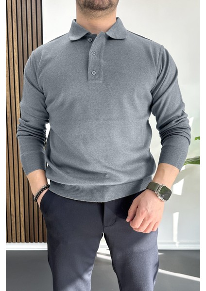 Erkek Düğmeli Polo Yaka Kazak Açık Mavi EDW231