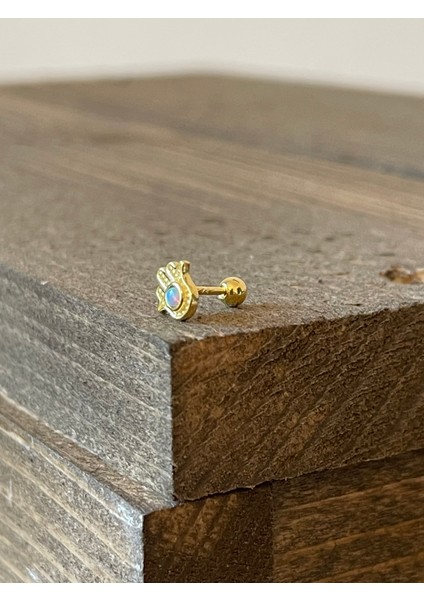 925 Ayar Gümüş Opal Taşlı Fatma Ana Eli Kıkırdak Helix Tragus Piercingi Gümüş Piercing fiyatları