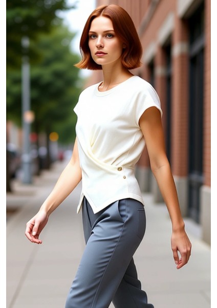 Kadın Akrilik Pamuk Karışımlı Fitted Triko Bluz Bisiklet Yaka Standart Kol Ince Kumaşlı Yazlık modelleri