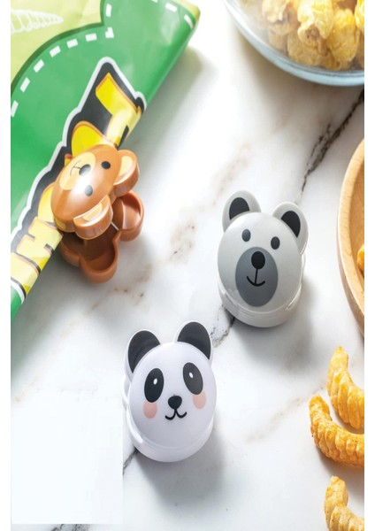 3 Adet Sevimli Hayvan Figürlü Poşet Klipsleri Hava Geçirmez Mutfak ve Gıda Torbası Mandalı