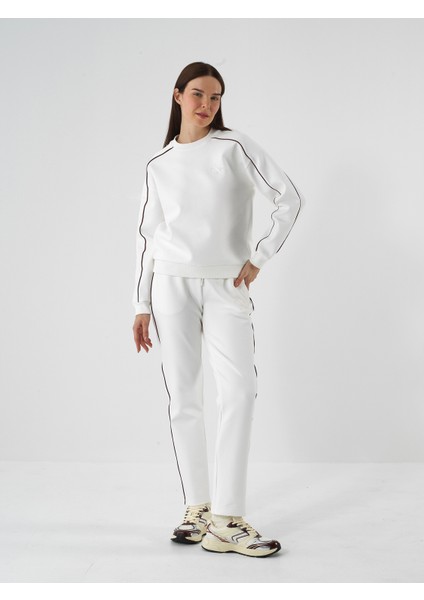 Kadın Ekru Pamuk Dokulu Oversize Sweatshirt