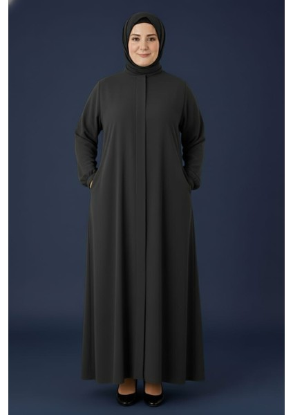 Medine Ipeği Mevlana Kesim Cepli Kuşaklı Bol Büyük Beden Ferace