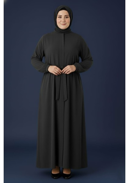 Medine Ipeği Mevlana Kesim Cepli Kuşaklı Bol Büyük Beden Ferace