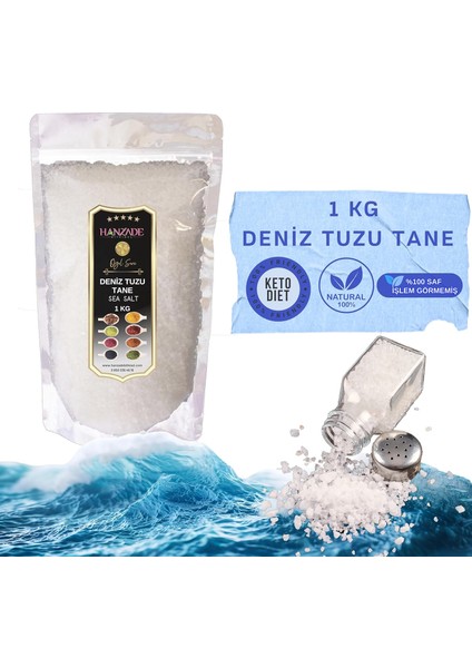 Hanzade Bitkisel Saf Deniz Tuzu Tane Granül Iyot Ilavesiz 1 kg