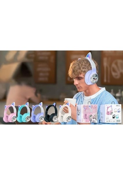 Bluetooth Kulaklık Peluş Kedi Tasarımlı Kulakları Işıklı Kablosuz Şık ve Canlı Renkli Kulak Üstü Kulaklık ve Ios Uyumlu Kedi Tasarımı ile Tarzını Yansıt Akz-09 Yeşil Renk (Yeşil) modelleri