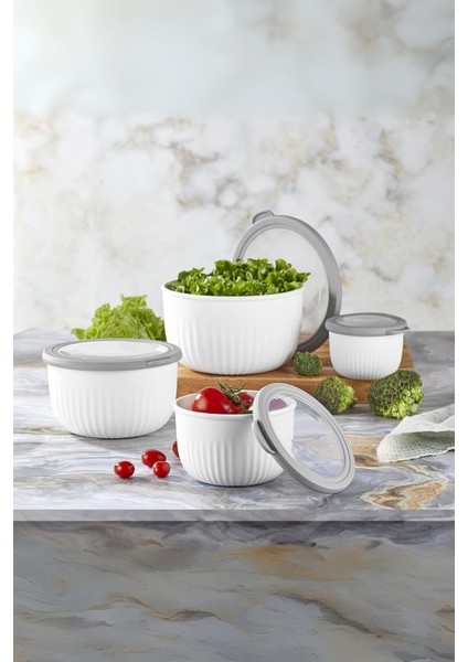 Ahmet Vakumlu Saklama Kabı, Beyaz, 4&apos;lü, Beyaz