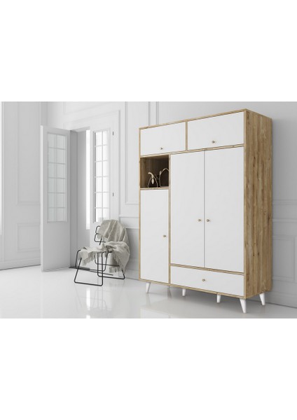 Hunerika Moon 4 Kapak Tek Çekmeceli Gardırop -Beyaz-Minifiks Bağlantılı