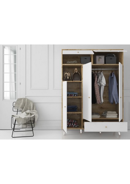 Hunerika Moon 4 Kapak Tek Çekmeceli Gardırop -Beyaz-Minifiks Bağlantılı fırsatları