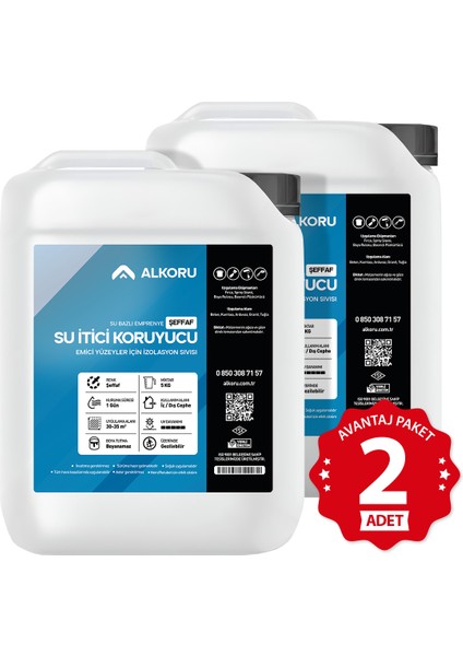 2 Adet 5 kg Şeffaf Emici Yüzeyler Için Su Itici ve Koruyucu Malzeme Avantaj Paket