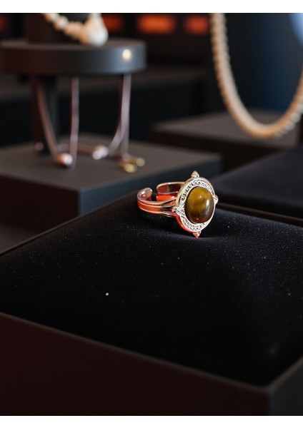 Kaplan Gözü Doğal Taş Ayarlamalı Paslanmaz Çelik Yüzük fiyatları