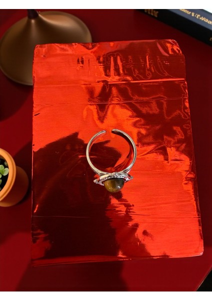 Kaplan Gözü Doğal Taş Ayarlamalı Paslanmaz Çelik Yüzük modelleri