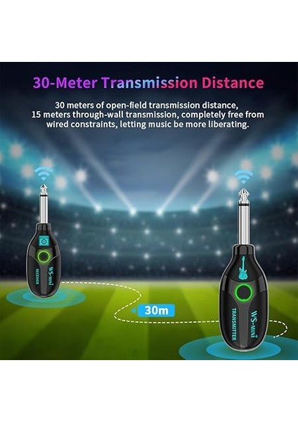 Kablosuz Gitar Sistemi 48K/16BIT Gerçek Zamanlı Iletim 4 Kanal Eşleştirme Gerektirmez Renkli Gösterge Işıkları Elektro Gitar Bas Elektrik Için Gitar Verici Alıcı Seti Siyah indirimleri