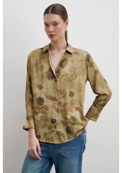Kadın Uzun Kol Desenli Renkli Pamuk Saten Premium Kalite Spor Şık Gömlek