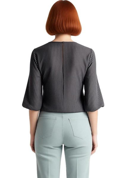 Çizgili Fitted Terrycotton Bluz Kısa Kol Yazlık Günlük Konforlu Kesim Zarifane Tasarım fırsatları