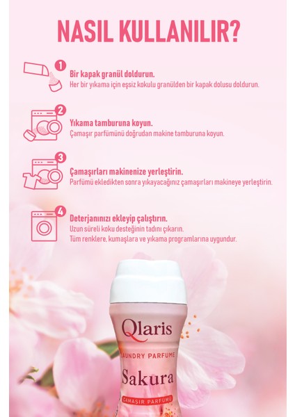 Qlarıs Vegan Formüllü Granül Çamaşır Parfümü & Çamaşır Yumuşatıcısı Sakura 210 gr modelleri