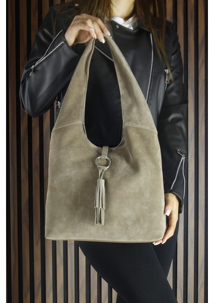 Kum Hakiki Dana Süet Püsküllü Manyetik Kapaklı Orta Boy Günlük Omuz Çantası indirimleri