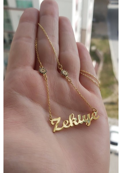 925 Ayar Gümüş 24 Ayar Altın Kaplama Isimli Kolye