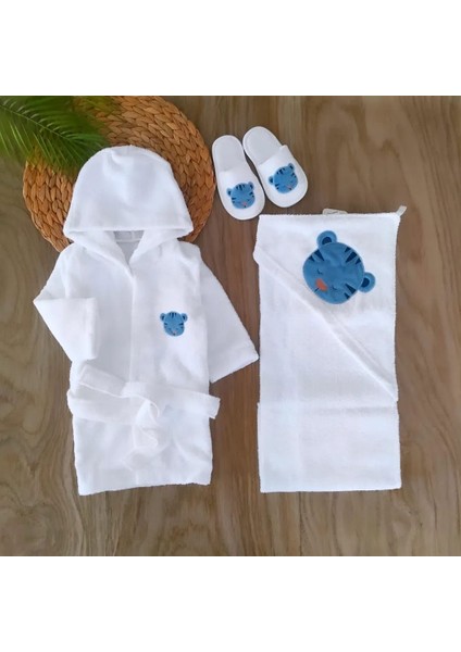 Erkek Bebek %100 Pamuklu Naturel Sevimli Aslan Bornoz Takımı 0-2 Yaş Bebek Hediyesi BBK1105 modelleri