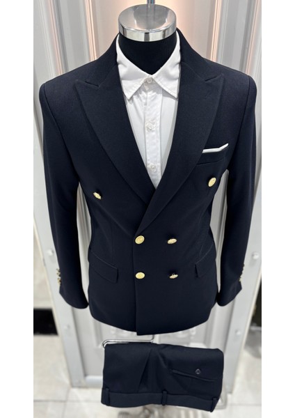 Erkek Kruvaze Slim Fit Takım Elbise