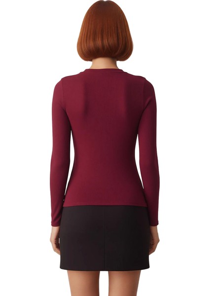 Kadın Dik Yaka Ottoman Örme Bluz Uzun Kollu Vücuda Oturan ve Düğmeli Detaylı Kaliteli Şık Rahat modelleri