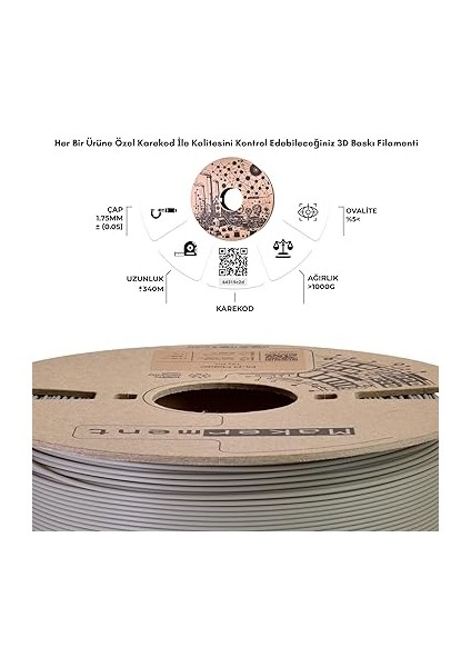 Pla Maker, 1.75MM 1kg 3D Yazıcı Pla Filament (Taş Gri) modelleri