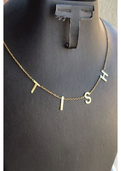 925 Ayar Gümüş 24 Ayar Altın Kaplama 4 Harfli Kolye