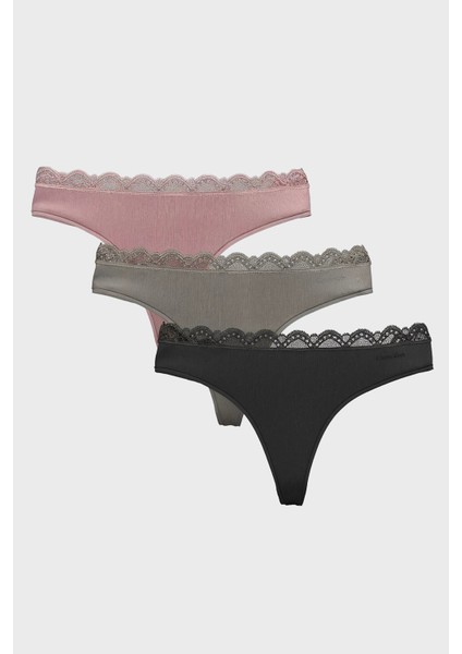 Logolu Tanga 3 Pack Külot LV00QD53003VQ Bayan Külot LV00QD5300 3VQ