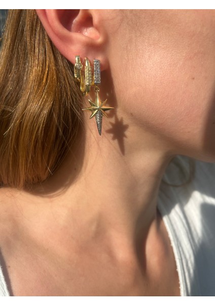 3 Parça Set Kuzey Yıldızı Gold Çelik Küpe fiyatları