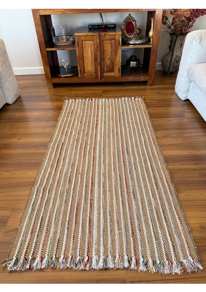 Bohem Tarz El Dokuma Jüt & Pamuk Karışımı Runner Halı Mutfak Salon Hol Yumuşak Şönil Dokusu 80X150CM