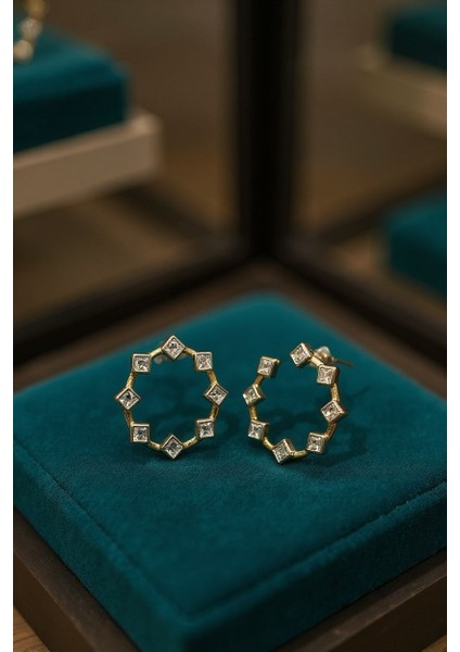 Rena Taşlı Vip Tasarım Halka Küpe