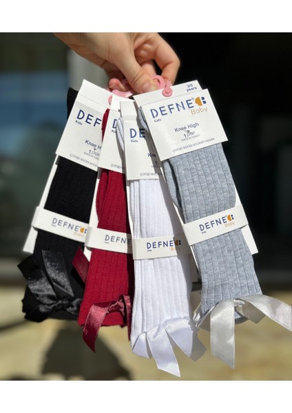 Anti-Bakteriyel Fiyonklu Kız Çocuk Diz Altı Çorap Seti 4'lü