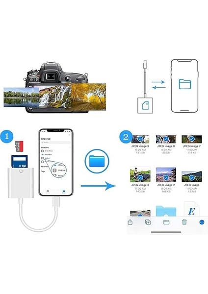 Lightning Girişli iPhone 11 12 13 14 Uyumlu Kart Okuyucu Sd Kart Adaptörü Tf Kart Okuyucu Disk Adaptörü Mobil Kart Okuyucu Hızlı Aksesuarları Bağlayın - (S101 - Lightning) modelleri