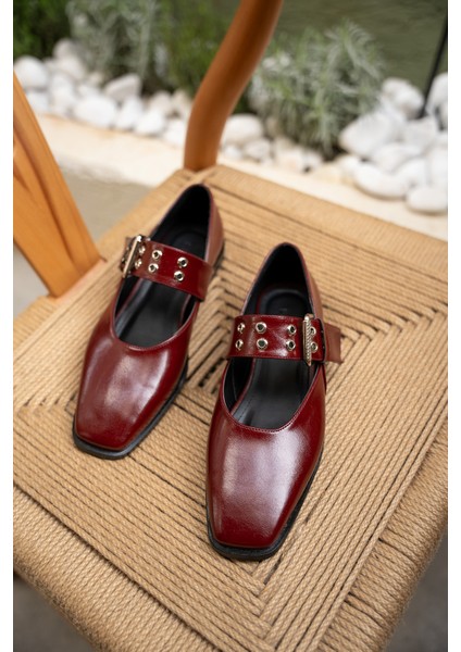 Jewel Bordo Deri Kemer Detaylı Babet fırsatları