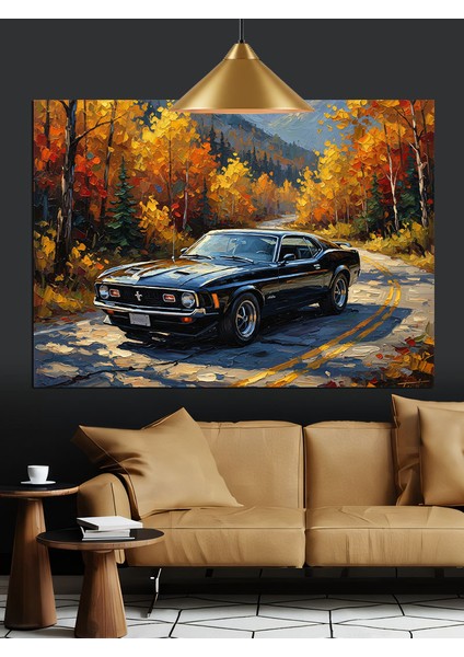 Sonbahar Arabası Yolda Dekoratif Kanvas - Mdf Ahşap Tablo fiyatları