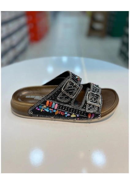 Çift Tokalı Taşlı Şık Kadın Terlik