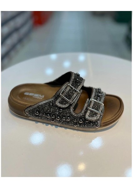 Çift Tokalı Taşlı Şık Kadın Terlik modelleri