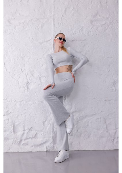 Kadın Ispanyol Paça Pantolon Uzun Kollu Parmak Geçirmeli Crop Takım fiyatları