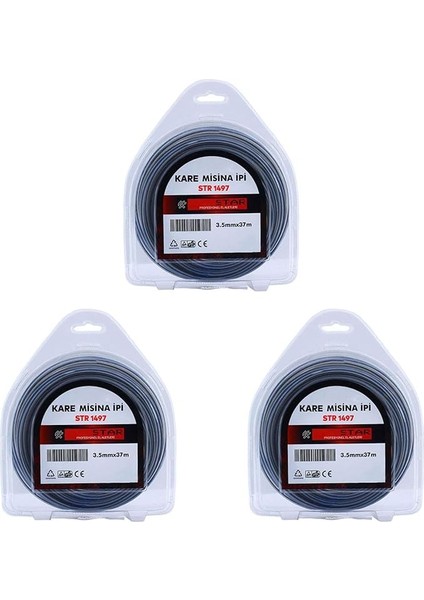 Motorlu Tırpan Kare Misina 3.5 mm 37 Metre Çim Ot Biçme Teli Extra Güçlü Profesyonel 3 Adet