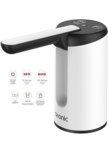 Asonic SP21 USB Şarj Edilebilir Çift Düğmeli Mini Su Pompası 1200MAH Pilli indirimleri
