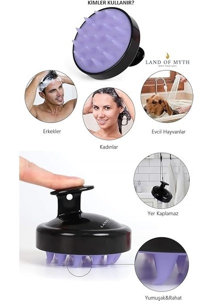 Of Myth - LOM1031 Saç Derisi Masaj Şampuan Fırçası, Yetişkin, Çocuk ve Evcil Hayvan Için Yumuşak Silikon Dişli Duş Şampuan Fırçası (Siyah) fırsatları