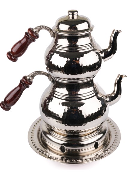 Bakır Ocaklı Çekiç Dövmeli Çaydanlık 0.80 mm Sac, 1.1 Kğ, 2.6 Lt, Orta Boy