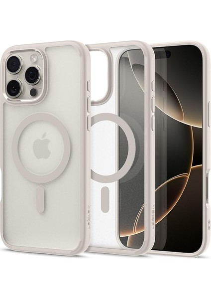 iPhone 16 Pro ile Uyumlu Ince Magsafe Kılıf Ultra Hybrid Sararma Karşıtı Duraclear Hava Kanalı Teknolojisi Askeri Sınıf Koruma Magfit Frost Natural Titanium Mat Kapak - ACS08138
