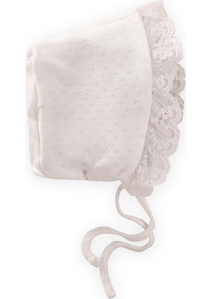 Fistolu Bağlamalı Bebek Şapka 0-1 Yaş Kırık Beyaz