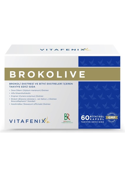 Vitafenix Brokolive 125 Mg Brokoli Ekstresi (Sülforafan) - Kolin - Deve Dikeni Enginar Karahindiba Ekstreleri ve Alfa-Gpc Içeren 60 Bitkisel Kapsül