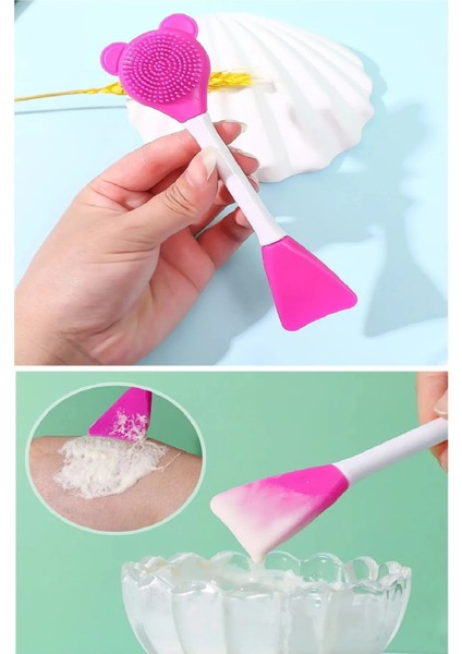 Ayıcık Fonksiyonel Cilt Bakım Fırçası ve Maske Spatulası Yüz Temizleme Masaj Fırçası modelleri