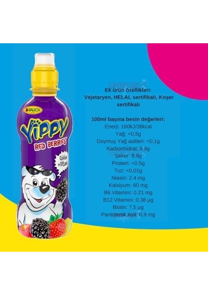 Rauch Yippy Multivitamin Kırmızı Meyeli Meyve Suyu (5 Vitaminli ve Kalsiyumlu) 12 x 330 ml Pet Şişe modelleri