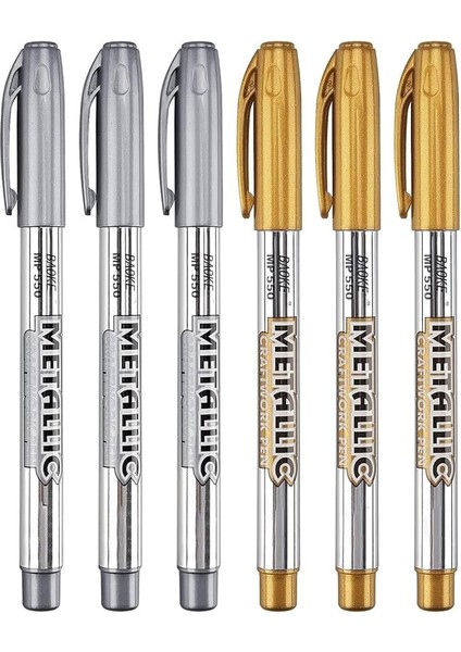 Metalik Boya Markör Kalemleri, 6 Adet Boyama Kalemi, Su Geçirmez ve Hızlı Kuruyan Metalik Kalıcı Işaretleyiciler, Scrapbooking, Kumaş, Dıy Fotoğraf Albümü, Altın ve Gümüş Için