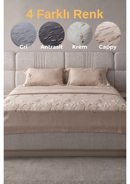 Willow Breeze Şönil Kumaş Nakışlı Yatak Örtüsü Seti – 240X260 cm Çift Kişilik, Buğday ve Çiçek Desenli Punch Işlemeli Tasarım fiyatları