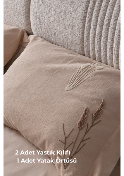 Willow Breeze Şönil Kumaş Nakışlı Yatak Örtüsü Seti – 240X260 cm Çift Kişilik, Buğday ve Çiçek Desenli Punch Işlemeli Tasarım modelleri